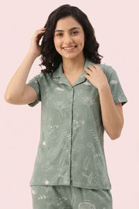 Zivame Knit Cotton Pyjama Set - Iceberg Green — thumbnail 4